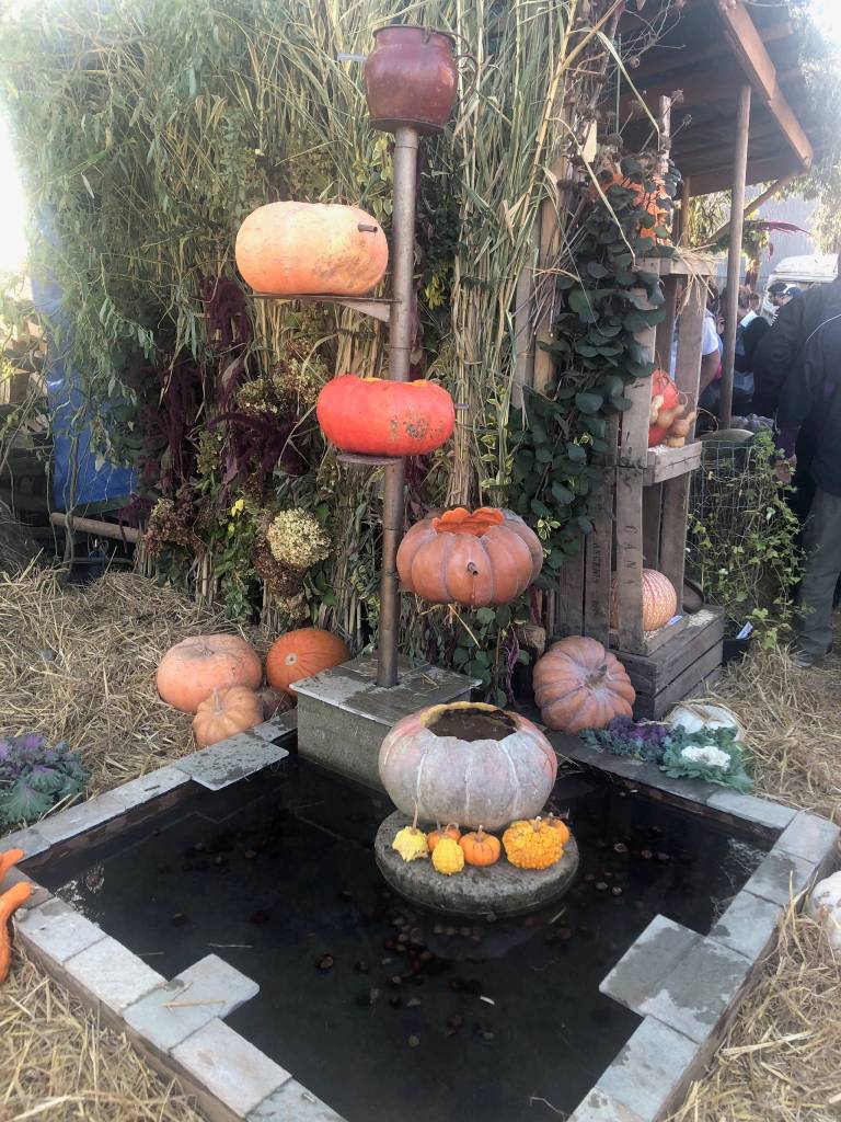 A fountain cleverly made out of hollowed-out pumpkins on Oct. 21, 2018. (Bridget McTague | For the Juneau Empire)