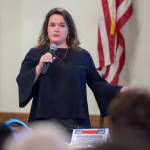 Meilani Schijvens, Director of Rain Coast Data, speaks to the Juneau Chamber of Commerce about Juneau ecomony at the Moose Lodge on Thursday, Nov. 1, 2018. (Michael Penn | Juneau Empire)