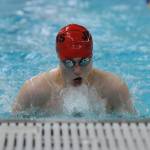 Juneau-Douglas High School senior Tyler Weldon swims in the finals of the 100-yard breaststroke. He finished in sixth place with a time of 1:02.66. (Michael Dinneen | For the Juneau Empire)