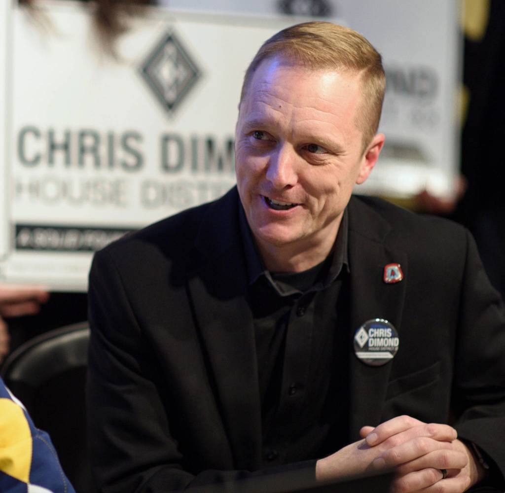 Independent House District 33 candidate Chris Dimond speaks to the Juneau Empire on election night Tuesday. Dimond lost to Democratic candidate Sarah Hannan. (Michael Penn | Juneau Empire)