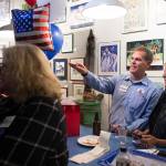 Republican House District 34 candidate Jerry Nankervis watches results come in at the Rie Munoz Gallery in the Mendenhall Valley on election night Tuesday. Nankervis lost to Democratic candidate Andi Story. (Michael Penn | Juneau Empire)