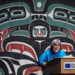 Sealaska Heritage Institutes President Rosita Worl gives a welcoming address at the Voices of Our Ancestors Language Summit at Centennial Hall on Tuesday, Nov. 13, 2018. (Michael Penn | Juneau Empire)