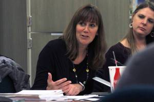 Juneau School District Superintendent Bridget Weiss speaks during a Board of Education meeting on Tuesday, Nov. 13, 2018. Weiss is currently the interim superintendent, and the board members discussed next steps for selecting a permanent superintendent at Tuesdays meeting. (Alex McCarthy | Juneau Empire)