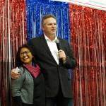 In this Nov. 4 photo, Alaska Republican gubernatorial candidate Mike Dunleavy stands with his wife, Rose, on stage during a GOP rally in Anchorage. For the first time ever, a U.S. governor will be sworn into office above the Arctic Circle. Dunleavy will become Alaskas top elected official Dec. 3, when he takes the oath of office in Noorvik, a tiny Inupiat Eskimo village above the Arctic Circle and more than a thousand miles from the state capital of Juneau. (Becky Bohrer | Associated Press)