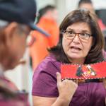 Jackie Pata displays her grandmothers headband while talking about regalia patterns at the Celebrating Our Ways of Life for Native American Heritage Month at the Elizabeth Peratrovich Hall on Friday, Nov. 16, 2018. (Michael Penn | Juneau Empire)