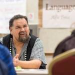 Alfie Price discusses Native languages at Celebrating Our Ways of Life for Native American Heritage Month at the Elizabeth Peratrovich Hall on Friday, Nov. 16, 2018. (Michael Penn | Juneau Empire)