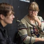Director Hannah Wolf, right, listens to Samantha Noble, a Boston playwright, talk about the making of Perseverance Theatres world-premiere production of Franklin, on Wednesday, Nov. 21, 2018. (Michael Penn | Juneau Empire)