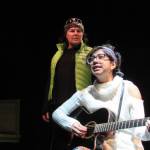 Caroline, portrayed by Victoria Bundonis, isnt happy when songwriter Kira, portrayed by Michaela Escarcega, secures funding to travel on board a research vessel during rehearsals for Franklin at Perseverance Theatre, Sunday, Nov. 25. (Ben Hohenstatt | Capital City Weekly)