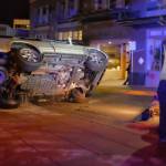 An SUV sits on its side after colliding with a concrete planter at the corner of Seward Street and Second Street on Thursday, Jan 18. The driver and sole passenger were taken to the hospital for injuries that were not life-threatening. (Courtesy photo | Jessie Herman-Haywood)