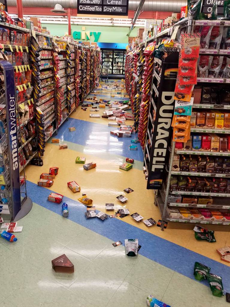This photo provided by David Harper shows merchandise that fell off the shelves during an earthquake at a store in Anchorage, Alaska on Friday, Nov. 30, 2018. Back-to-back earthquakes measuring 7.0 and 5.8 rocked buildings and buckled roads Friday morning in Anchorage, prompting people to run from their offices or seek shelter under office desks, while a tsunami warning had authorities urging people to seek higher ground. (David Harper via Associated Press)