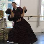 Ty Yamaoka as Herr Stahlbaum dips Frau Stahlbaum as played by Alisha Falberg during rehearsal for the upcoming Juneau Dance Theatre production of The Nutcracker. (Ben Hohenstatt | Capital City Weekly)