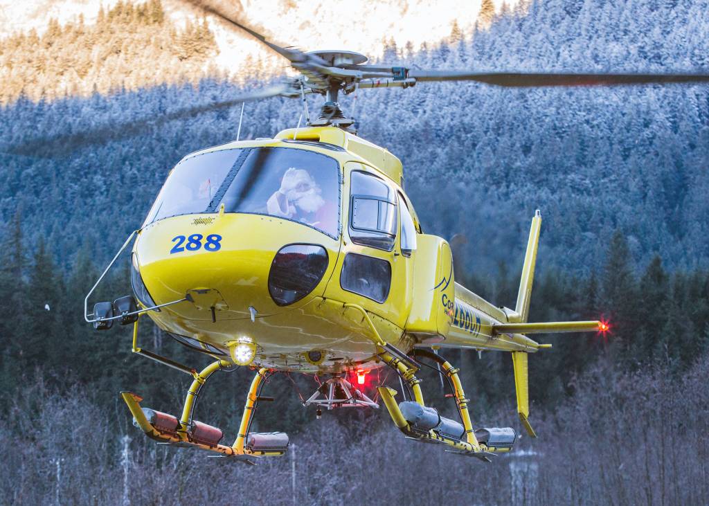 Santa flies in to Juneau on a Coastal Helicopter to greet children at Home Depot on Saturday, Dec. 1, 2018. (Courtesy Photo | Heather Holt)