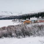 Fielding Lake cabins along the coast of the frozen lake. (Gabe Donohoe | For the Juneau Empire)