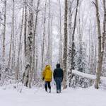 Katie and Claire out for a morning walk in the woods on an unmarked trail. (Gabe Donohoe | For the Juneau Empire)