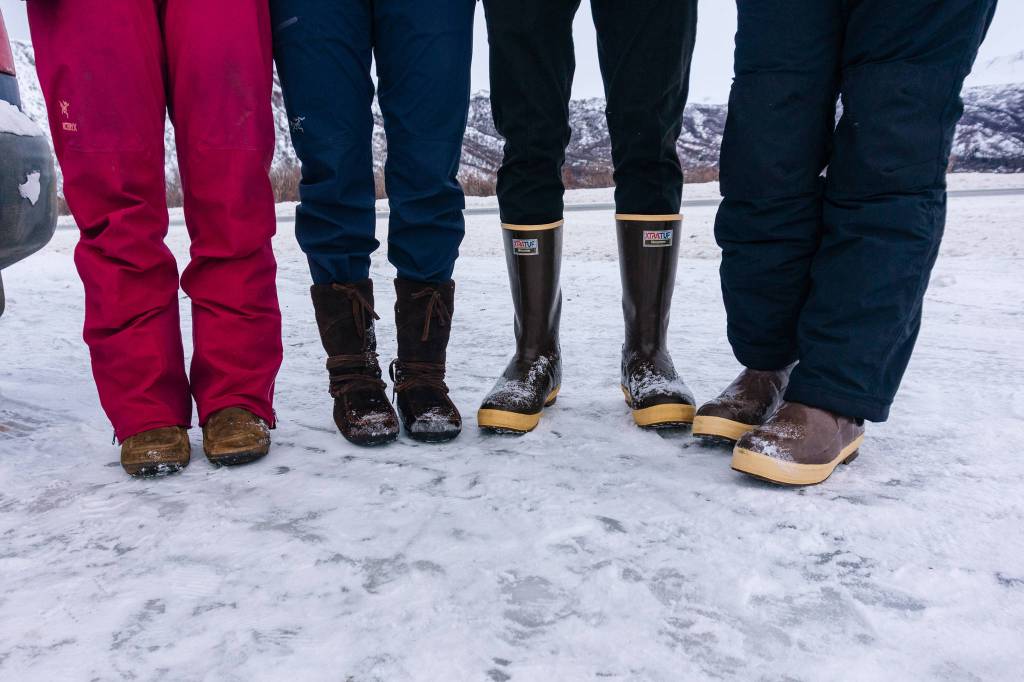 Interior Mukluks on the left. Southeast Xtratufs on the right. (Gabe Donohoe | For the Juneau Empire)