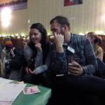 Jesse Peterson and Stephanie Warpinski look at artwork Peterson made during previous Mountainside Open Mics during the final open mic of the season, Thursday, Dec. 13, 2018.