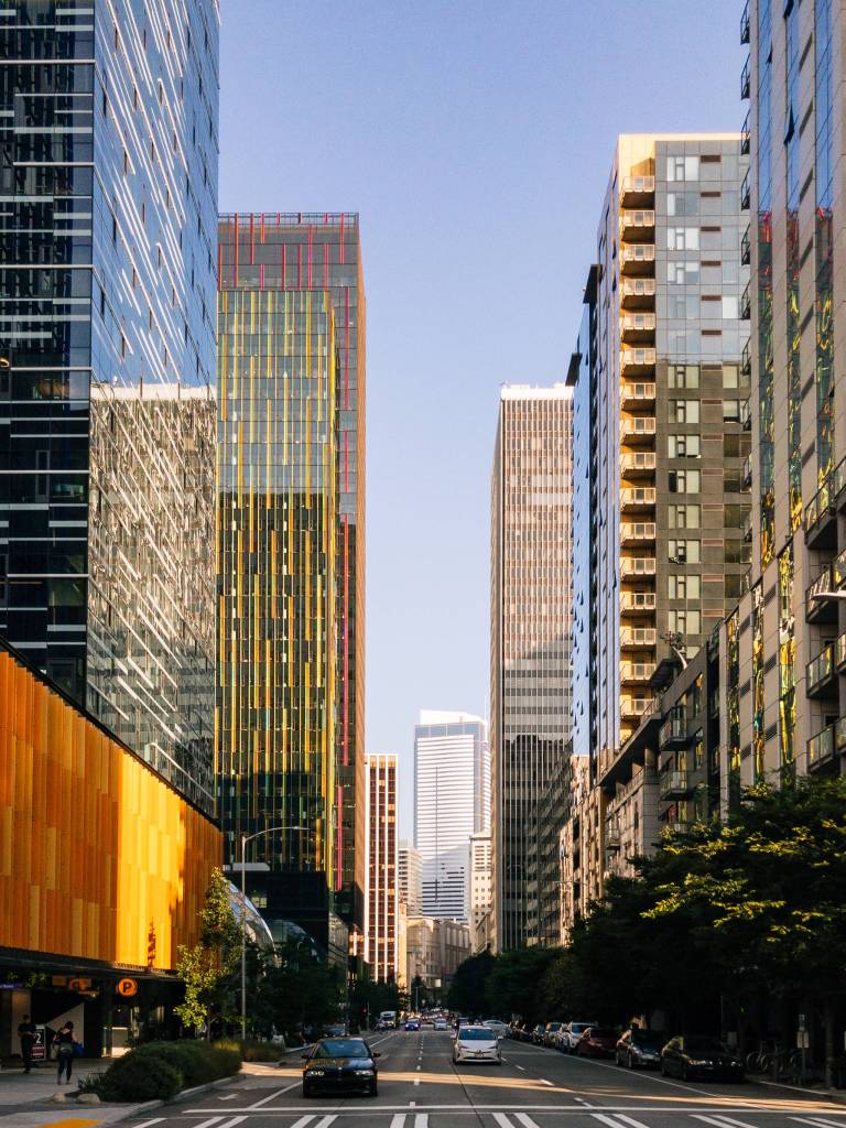 New buildings in the new Amazon district on 6th Avenue. (Gabe Donohoe | For the Juneau Empire)