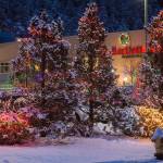 Christmas lights decorate the entrance to Bartlett Regional Hospital on Friday, Dec. 21, 2018. (Michael Penn | Juneau Empire)