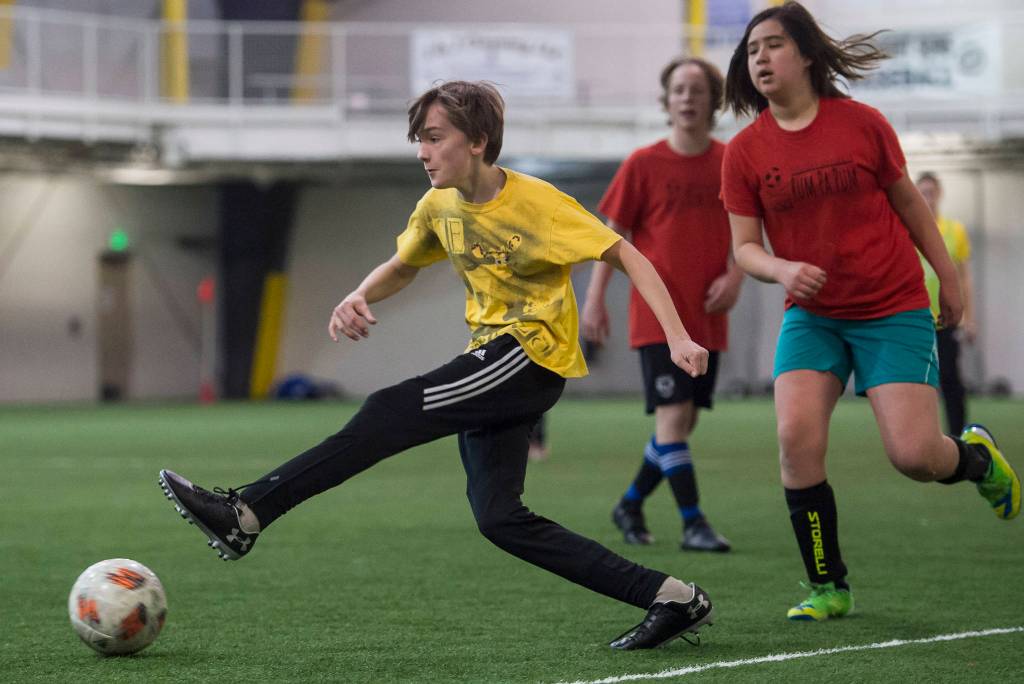 IceKickles play against the Rum Pa Pum at the annual Holiday Cup Soccer Tournament at the Wells Fargo Dimond Park Field House on Wednesday, Dec. 26, 2018. (Michael Penn | Juneau Empire)