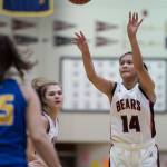 Juneau-Douglas Alyxn Bohulano takes a three-point shot against Barrow at the Princess Cruises Capital City Classic at Juneau-Douglas High School on Friday, Dec. 28, 2018. (Michael Penn | Juneau Empire)
