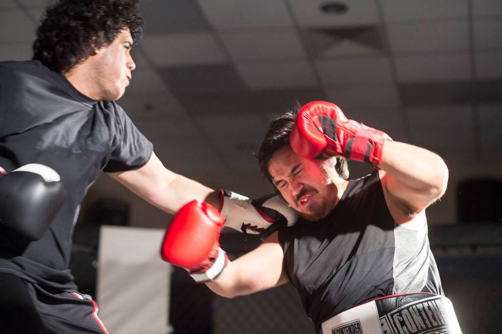 Moa Maka takes on Steven Roberts at the Beatdown #33 at the Elizabeth Peratrovich Hall on Friday, Dec. 28, 2018. Maka won the match. (Michael Penn | Juneau Empire)