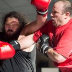 Michael Pitaro, right, takes on James Roberts at the Beatdown 33 at the Elizabeth Peratrovich Hall on Friday, Dec. 28, 2018. Pitaro won the match. (Michael Penn | Juneau Empire)