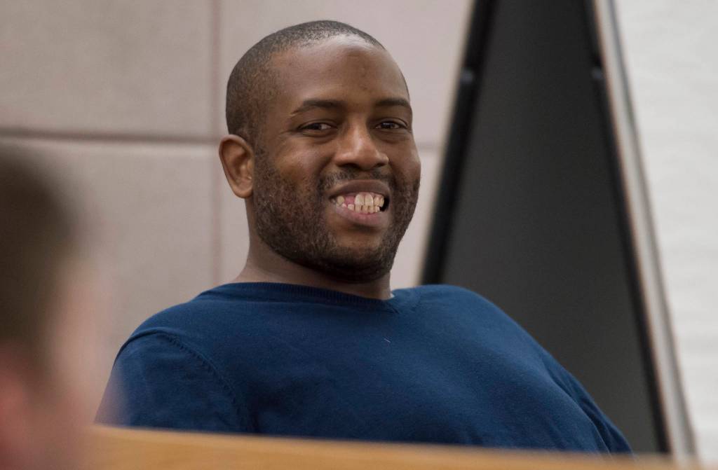 Laron Carlton Graham appears in Juneau Superior Court on Monday, Feb. 26, 2018, for an arraignment on two counts of first-degree murder for the Nov. 15, 2015 shooting deaths of 36-year-old Robert H. Meireis and 34-year-old Elizabeth K. Tonsmeire. (Michael Penn | Juneau Empire File)