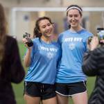 Iced Out, blue, competes against Naughty List, red, in the finals of the high school division at the annual Holiday Cup Soccer Tournament at the Wells Fargo Dimond Park Field House on Monday, Dec. 31, 2018. Iced Out won 8-2. (Michael Penn | Juneau Empire)