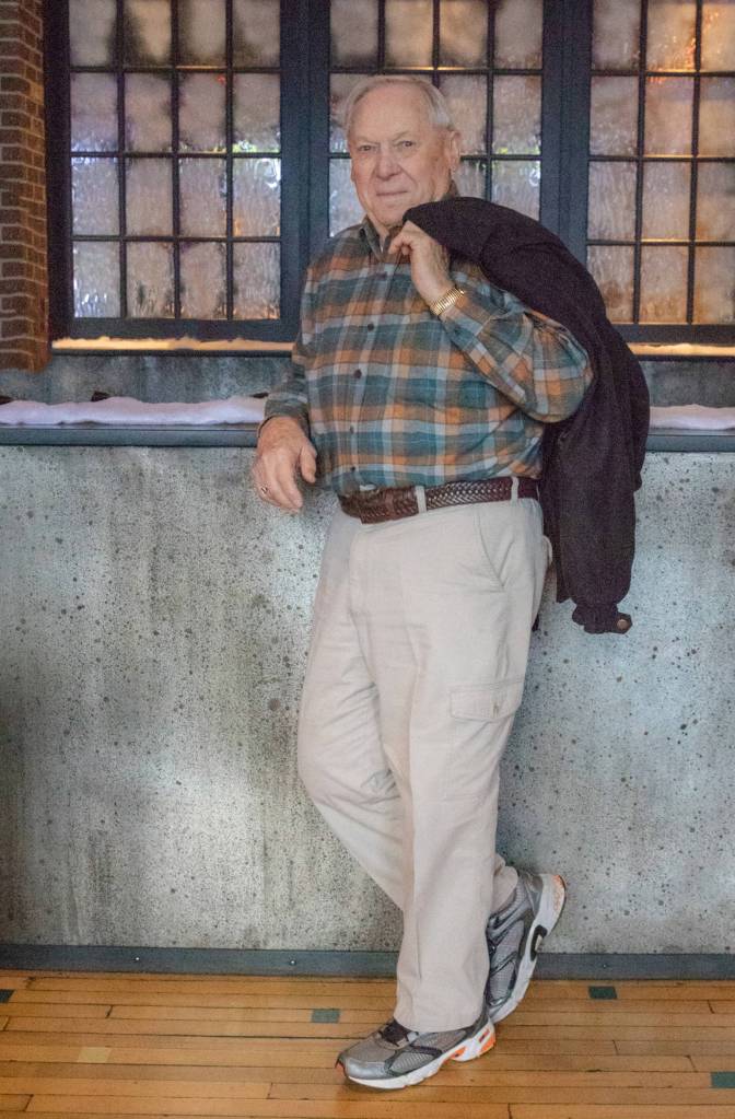 Jan. 20, 2019: Style has no age limit as Les Spickler proves. During a recent lunch at McGivneys, this great-grandfather was dressed casually but stylishly. He wore a classic Pendleton wool shirt and Dockers khaki cargo pants, topped by a Waterproof bomber jacket. Comfortable, practical, and good-looking.