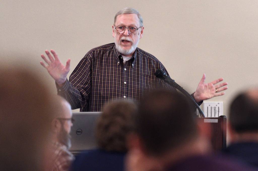 Loren Jones speaks about marijuana to the Juneau Chamber of Commerce at its weekly luncheon at the Moose Lodge on Thursday, Jan. 24, 2019. (Michael Penn | Juneau Empire)