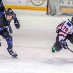 Juneaus Caden Johns, right, looks to evade Eagle Rivers Kaden Lynch during a weekend game at Treadwell Ice Arena. (Courtesy Photo | Steve Quinn)