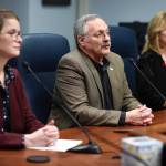 Rep. David Talerico, R-Healy, speaks during a press conference with Rep. Sarah Vance, R-Homer, left, and Rep. Colleen Sullivan-Leonard, R-Wasilla,at the Capitol on Tuesday, Jan. 29, 2019. (Michael Penn | Juneau Empire)
