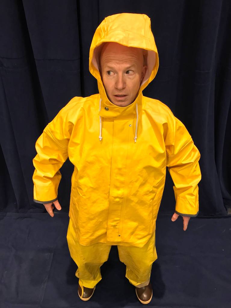 Roblin Gray Davis was one of the local artists to be awarded a Rasmuson Foundation Individual Artist Project Award in 2018. Davis, seen in this photo rehearsing his solo show, expects the piece with the working title Soaked to premiere in Juneau this spring. (Courtesy Photo | Roblin Davis)