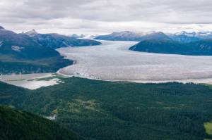 Lower branch of the Taku Glacier and Grizzly Bar, October 2018. (Gabe Donohoe | For the Juneau Empire File)