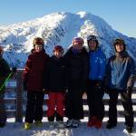 The Juneau Ski Clubs FreeRide Team on the top of Eaglecrest on Saturday. Left to right: Eero Wooldord, McKenna McNutt, Sophia Caputo, Gabi Griggs, JoJo Griggs, Austin Smith. (Courtesy Photo | Randy Bates).