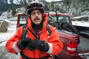 Bob Funk retells his story on Monday, Jan. 7, 2019, of falling through thin ice while riding his bicycle on Mendenhall Lake near the face of the Mendenhall Glacier on Sunday. He was rescued by a skater who was carrying a throw rope. Funk said, I went in and I think adrenaline took care of the first initial cold impact. I was busy working to get up on the ice and when I would it would break out from under me. I dont know if I had enough in the tank to get myself out. (Michael Penn | Juneau Empire)