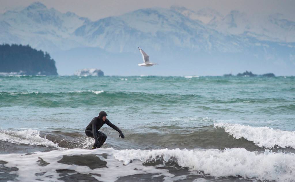 A surfers make use of the waves at the Lena Beach Recreation Area on Monday, Jan. 29, 2018. Tuesday looks to continue being good for surfing with mostly clear skies and northeast wind 25 to 30 mph. High near 23.