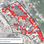 This conceptual map from the City and Borough of Juneau shows where people would be able to smoke if the city conforms to a new state smoking law. The red circles indicate where people would not be allowed to smoke. (Courtesy Photo | City and Borough of Juneau)