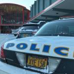 A Juneau Police Department car sits in front of Juneau-Douglas High School on Tuesday, Jan. 8, 2019. (Michael Penn | Juneau Empire)