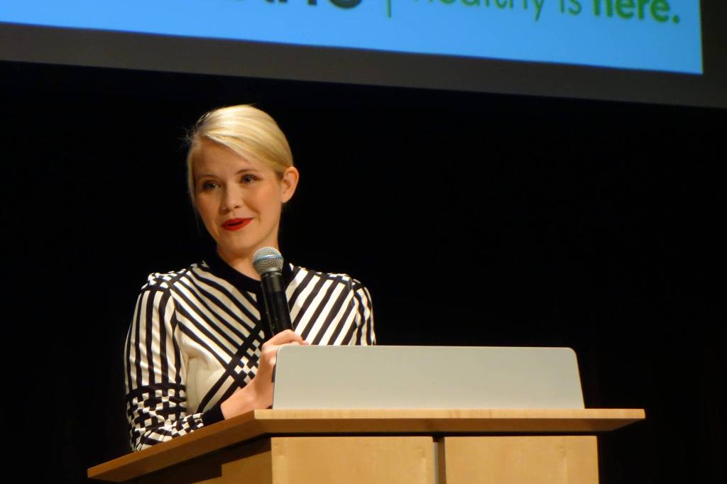 Elizabeth Smart speaks during the keynote address at the first-ever Reclaim Own And Renew Womens Conference, Friday, Jan. 11, 2019. (Ben Hohenstatt | Juneau Empire)