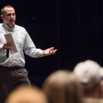 Juneau Police Department Sgt. Sterling Salisbury gives a presentation during an open house on crime in Juneau at Centennial Hall on Thursday, Jan. 10, 2019. The meeting was organized by members of the Public Safety Employees Association. (Michael Penn | Juneau Empire)