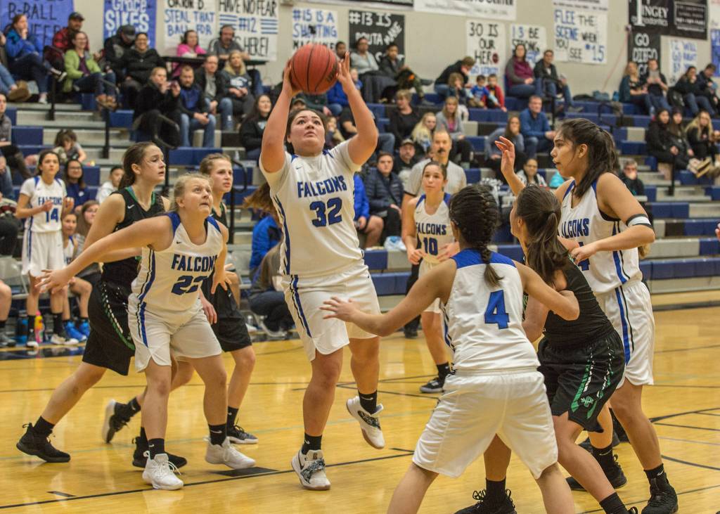Thunder Mountain senior Nina Fenumiai takes the shot in the key against Colony at Thunder Mountain High School on Saturday, Jan. 12, 2019. (Courtesy Photo | Heather Holt)
