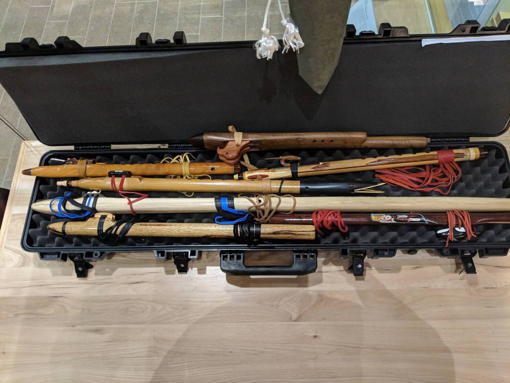 George Montero has many flutes. Each flute has a different tone due to differing lengths and materials. (Ben Hohenstatt |Capital City Weekly)