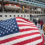 The Ruby Princess is escorted by the U.S. Coast Guard into the Juneau downtown harbor on April 30, 2018. (Michael Penn | Juneau Empire File)