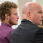 Ty Grussendorf, 24, left, appears in Juneau Superior Court with his attorney, John P. Cashion, to plead guilty to two counts of sexual abuse of a minor on Monday, Oct. 22, 2018. (Michael Penn | Juneau Empire File)