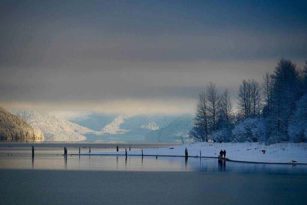 Shimmering blue light under a mostly dark sky at Sandy Beach on Feb. 8, 2019. (Courtesy Photo | Janine Reep)