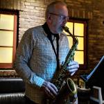 John Haywood plays saxophone during the Juneau Fives regular Thursday Night Jazz show at the Narrows Bar, Jan. 31, 2019. (Ben Hohenstatt | Juneau Empire)