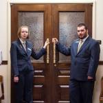 Senate Pages Sydney Krebsbach, left, and Matthew Puckett dressed for work at the Capitol on Wednesday, Jan. 23, 2019. (Michael Penn | Juneau Empire)