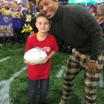 Camdyn Clancy poses with Seattle Seahawks wide receiver Tyler Lockett after a taping of ABCs Good Morning America on Friday, Feb. 1. Clancy served as the shows kid correspondent during the week of Super Bowl LIII in Atlanta. (Courtesy Photo | Hannah Clancy)