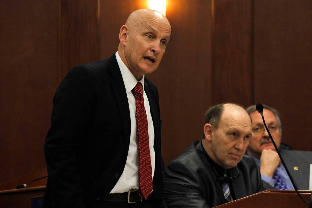 Non partisan Rep. Dan Ortiz of Ketchikan speaks in favor of Rep. Gary Knopps nomination as Speaker of the House, Tuesday. (Alex McCarthy | Juneau Empire)